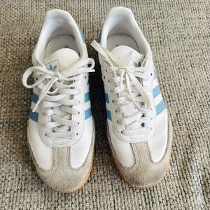 adidas White Canvas Sneaker Interior with Blue Accent